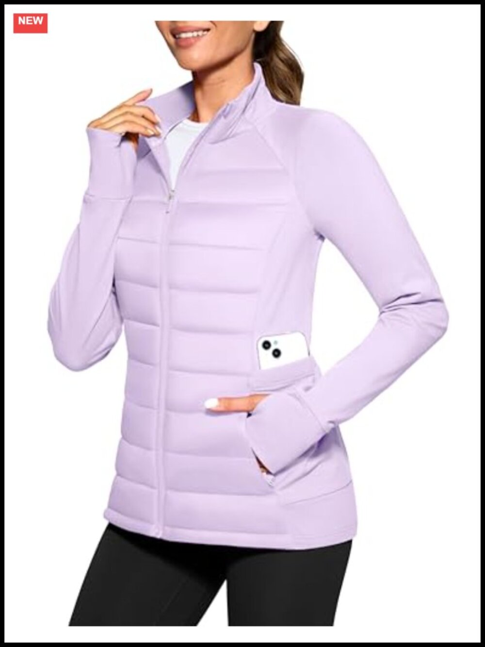 Women's Fleece Lined Running Jacket Water Resistant 6 Pockets Lightweight Puffer